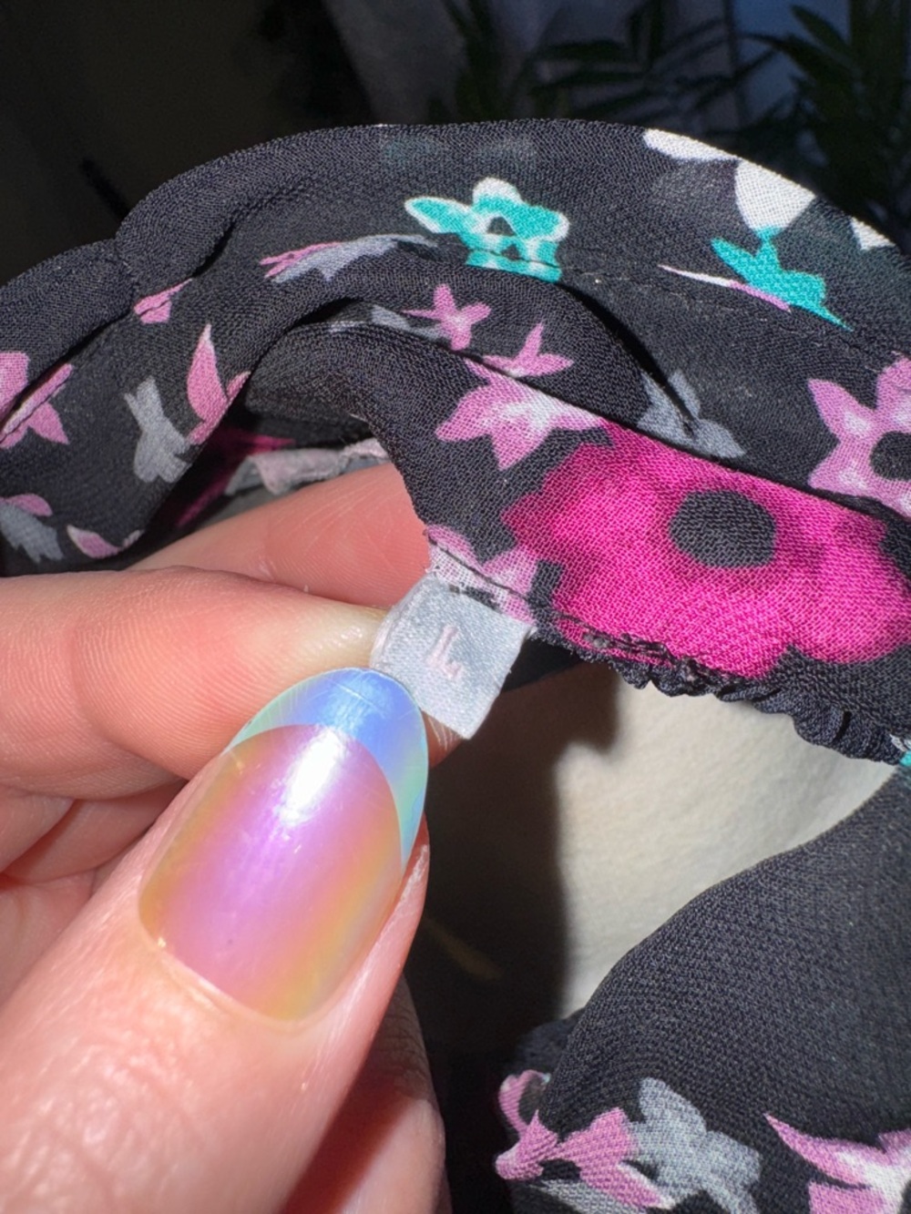 Violet & Claire Black Floral Ruffle Blouse with Pink & Teal Accents - Picture 3 of 4